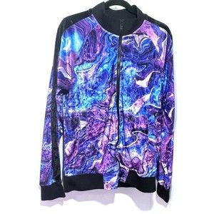 Victorious Soft Velvety Purple Marbled Tracksuit Zip up Top sz M